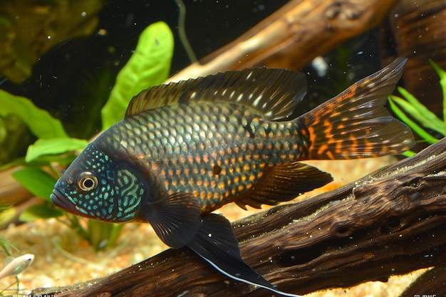 Pesce rosso con un caratteristico disegno che assomiglia a un mosaico