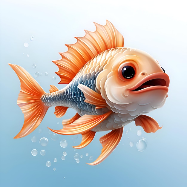 Pesce rosso simpatico cartone animato su sfondo blu Illustrazione vettoriale