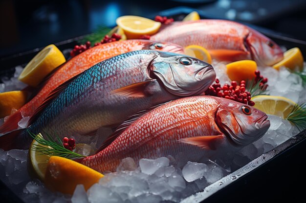 pesce salmone in ghiaccio su un lago