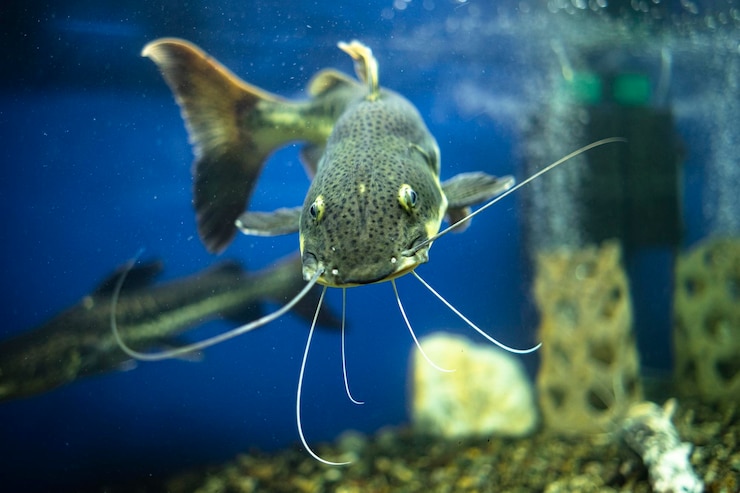 Foto pesce silurus glanis nell'acquario pesce d'acqua dolce da compagnia