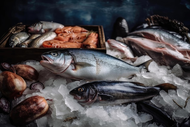 Pesce sul ghiaccio in un mercato del pesce