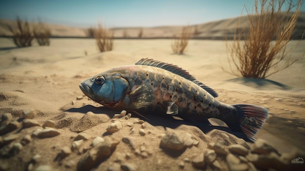 Pesce sulla sabbia al deserto Generative Ai