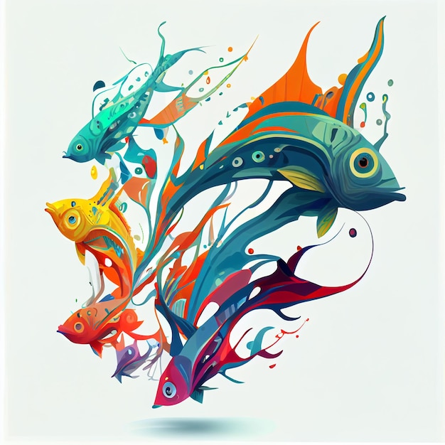 pesci dai colori vivaci con una spruzzata di vernice su di loro ai generativi