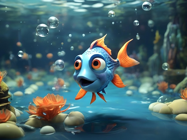 Pesci di cartoni animati 3D in un mondo acquatico