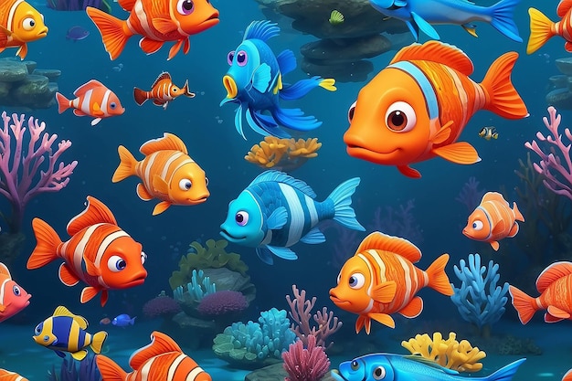 Pesci di cartoni animati in 3D sott'acqua