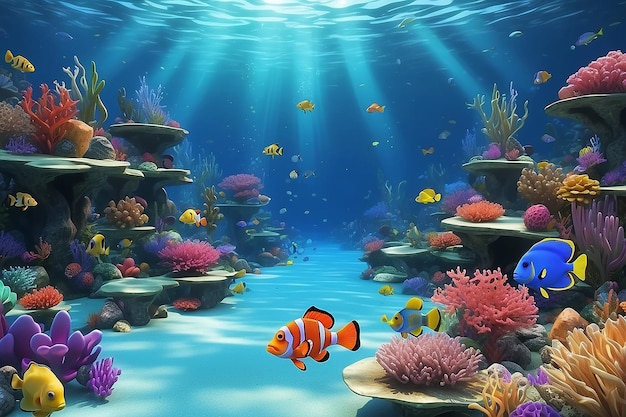 Pesci di cartoni animati in 3D sott'acqua