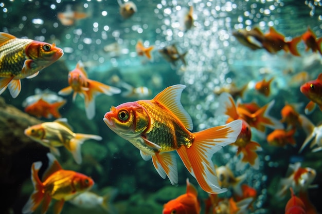 Pesci rossi colorati in un acquario vibrante