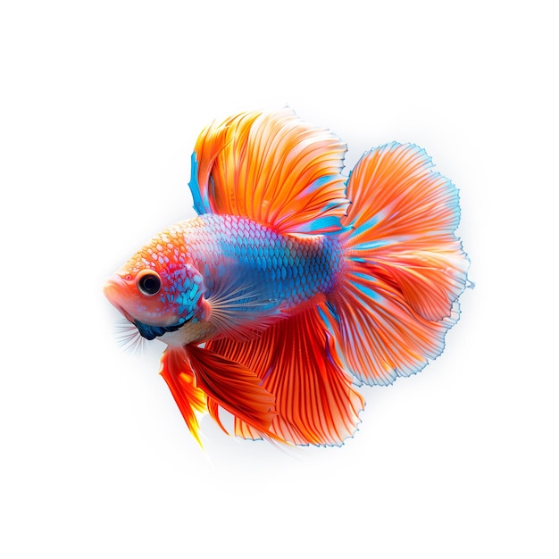 Pesci rossi e blu su sfondo bianco IA generativa
