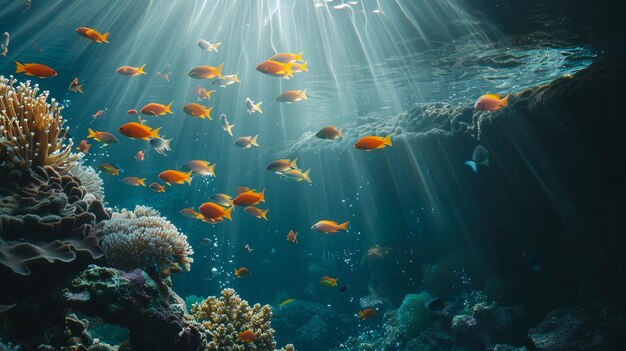 Pesci tranquilli che nuotano nella barriera corallina Immagine