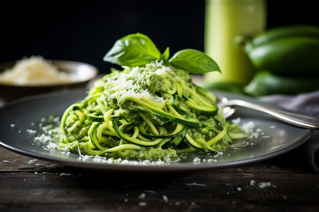 Pesto con tagliatelle di zucchina a basso contenuto di carboidrati