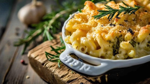 Pesto Macaroni e formaggio sullo sfondo di un bistro italiano