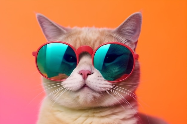 Pet divertente gatto neon animale carino moda ritratto occhiali da sole colorati AI generativa