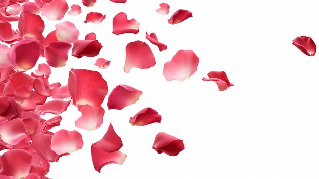 petali di rosa che cadono su uno sfondo bianco isolati