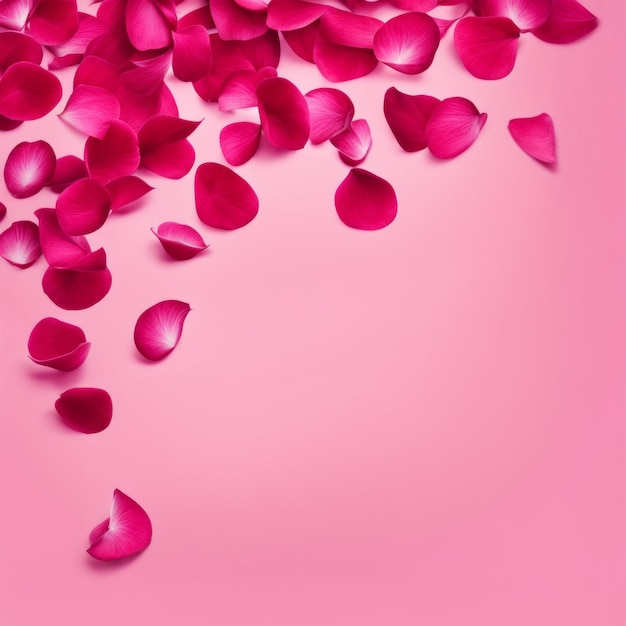 Petali di rosa volanti su uno sfondo rosa
