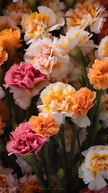 Petali di sfondo rosa e giallo Fiore di garofano Fiori insoliti Dianthus Sprin AI generativa