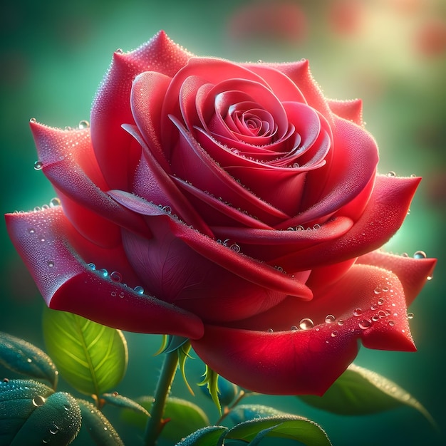 Petali di velluto Una rosa rossa radiante in un giardino sereno