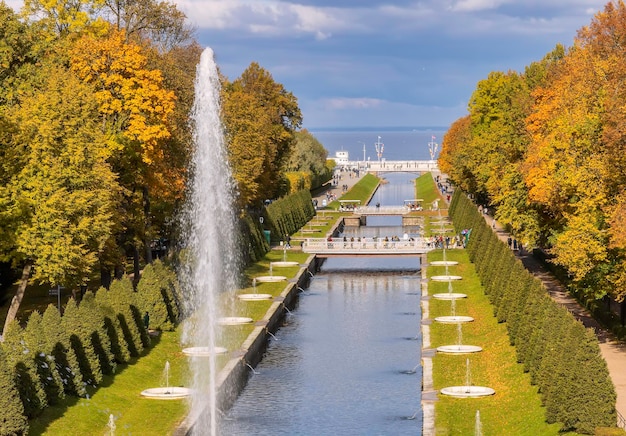 PETERHOF RUSSIA Autunno nel parco del palazzo a Peterhof San Pietroburgo Russia