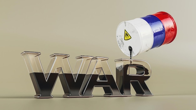 Petrolio russo che alimenta la guerra, rendering 3d