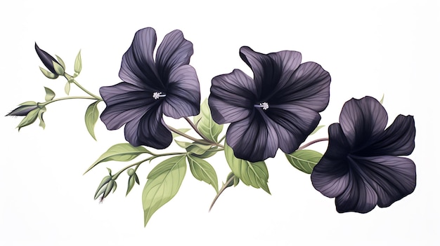 Petunia nera isolata su sfondo bianco Fiore di petunia di colore nero