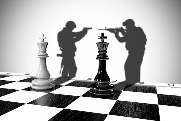 Pezzi degli scacchi 3D dei re con l'ombra dei soldati.