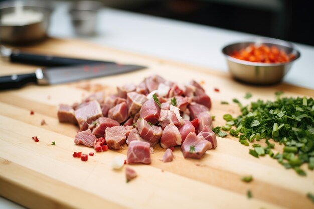 Pezzi di agnello a dadini scottati per la preparazione di Rogan Josh