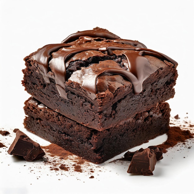 Pezzi di brownie fresco su sfondo bianco deliziosa torta di cioccolato