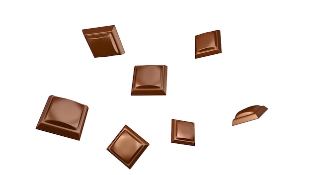 Pezzi di cioccolato che cadono illustrazione 3d