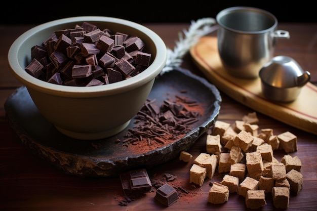 Pezzi di cioccolato fondente per preparare la cioccolata calda