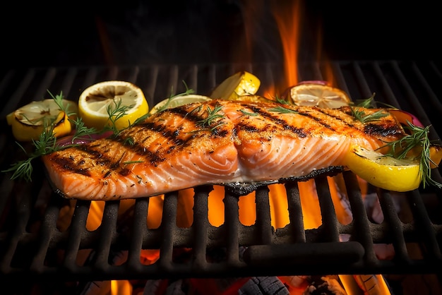 Pezzi di pesce salmone alla griglia