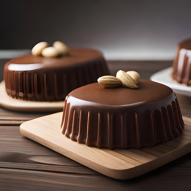 Pezzi di torta con cioccolato liquido e arachidi