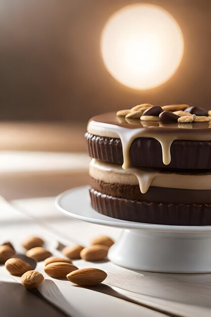 Pezzi di torta con cioccolato liquido e arachidi