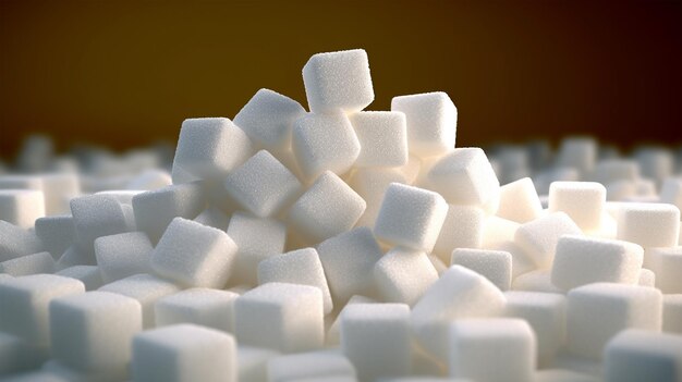 Pezzi di zucchero raffinato bianco calorie concetto di prevenzione del diabete