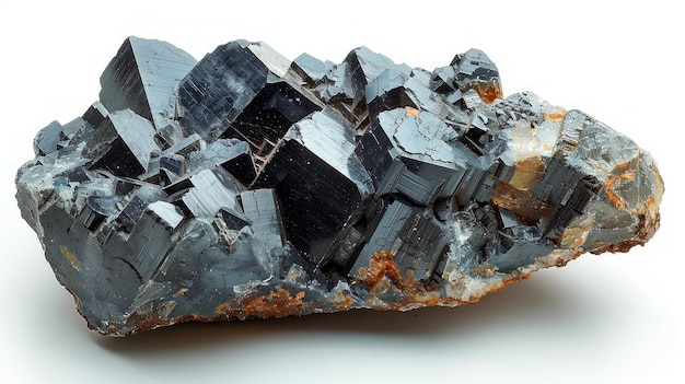 Pezzo di ematite in primo piano su sfondo bianco puro AI generativa