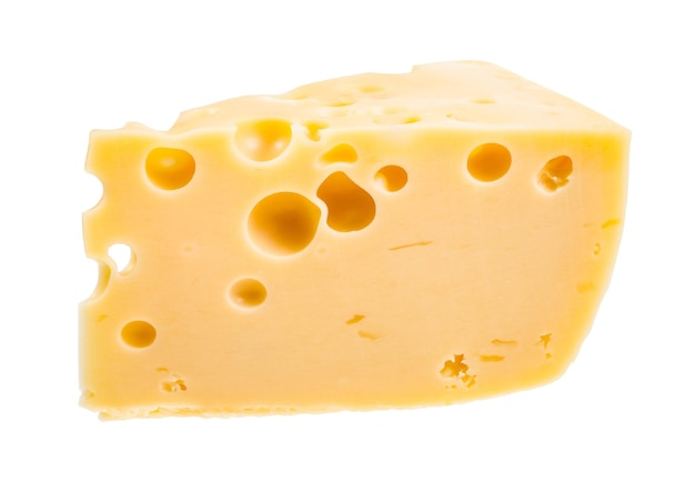 Pezzo di formaggio svizzero semiduro giallo isolato