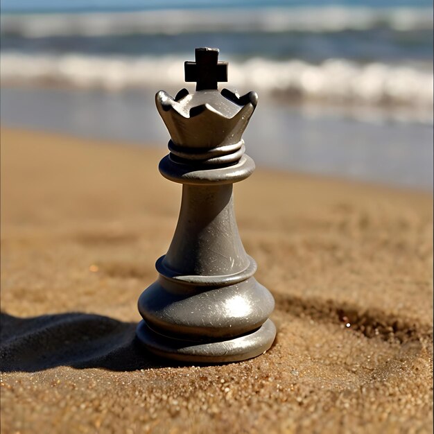pezzo di regina di scacchi sulla spiaggia sabbiosa generato da AI