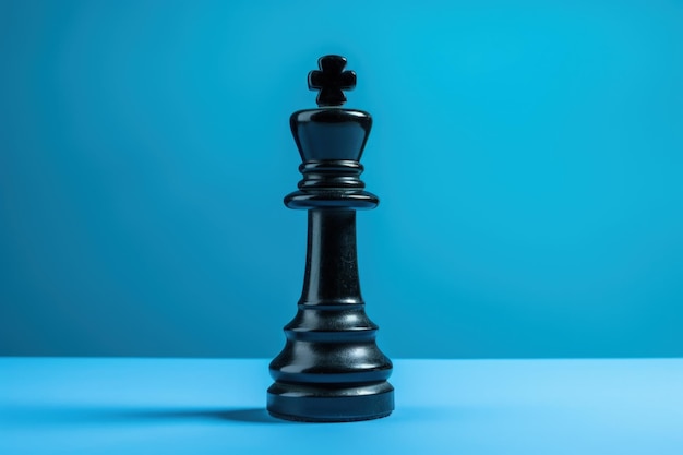 Pezzo di scacchi nero isolato su sfondo blu IA generativa