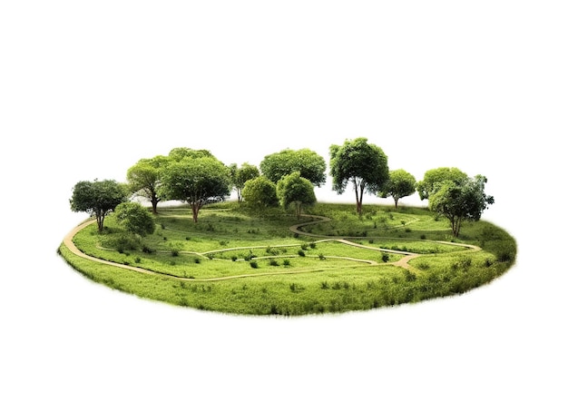 Pezzo di terra con campo in erba e alberi Composizione Isola galleggiante con erba verde e alberi
