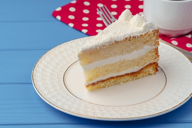 Pezzo di torta di biscotto bianco sul piatto