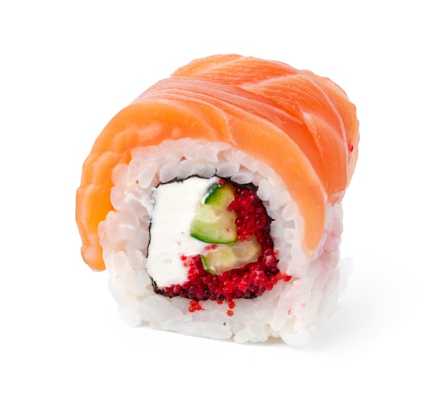 Philadelphia sushi roll isolati su sfondo bianco