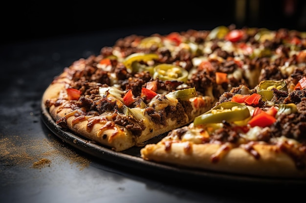 Philly cheesesteak pizza originale formaggio caldo da vicino