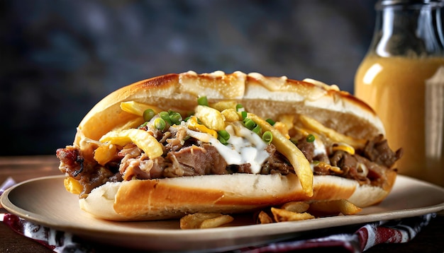 Philly cheesesteak sandwich con fette di bistecca di manzo formaggio fuso fast food americano