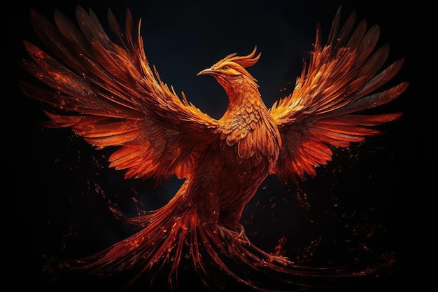 Phoenix Bird Rising From The Ashes che simboleggia la rinascita e il rinnovamento dell'intelligenza artificiale generativa