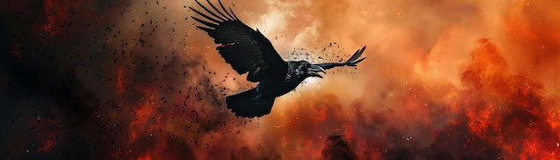 Phoenix in un paesaggio di fuoco Arte fantastica digitale con movimento dinamico per creature mitiche