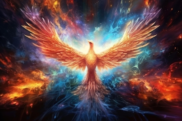 Phoenix sta volando bruciando di fuoco Uccelli Creature mitiche IA generativa