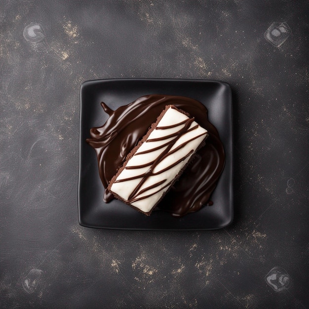 Photo crema di cioccolato mini bar di caramelle dessert su uno sfondo di pietra nera