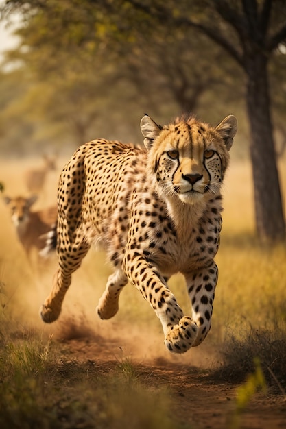 photo ghepardo della fauna selvatica in esecuzione sulla savana
