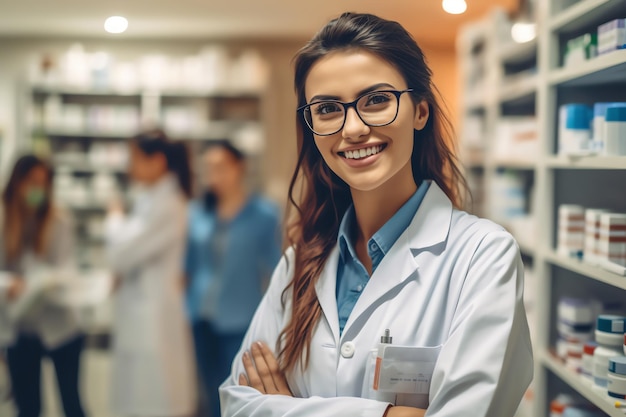 photo giovane donna farmacista in farmacia