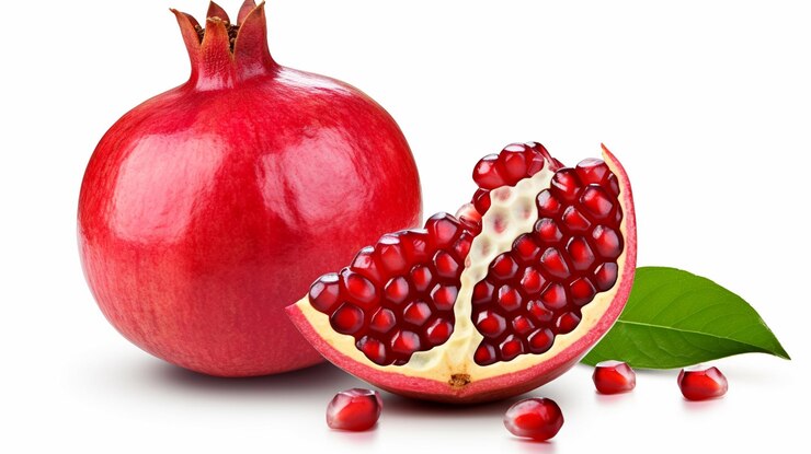 Photo of Whole pomegranate isolated on a white granade on a white background AI Generated