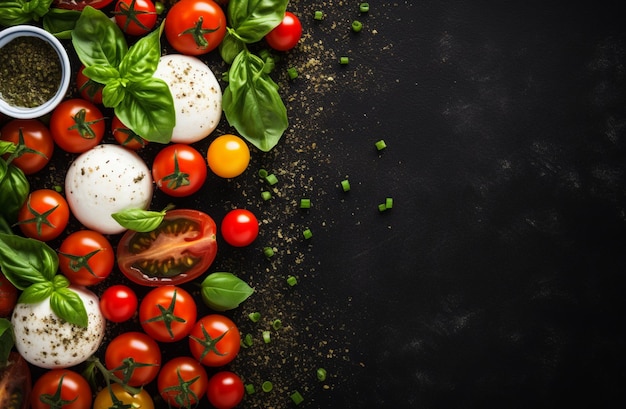 photo Pomodori al formaggio su sfondo nero