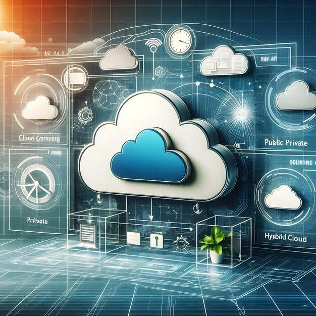 photo realistic as cloud computing deployment models with public private and hybrid cloud icons conc
